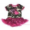 Valentine's Day Camouflage Baby Bodysuit Bling Hot Pink Sequins Pettiskirt & Hot Pink Sweet Twin Heart Print JS4692